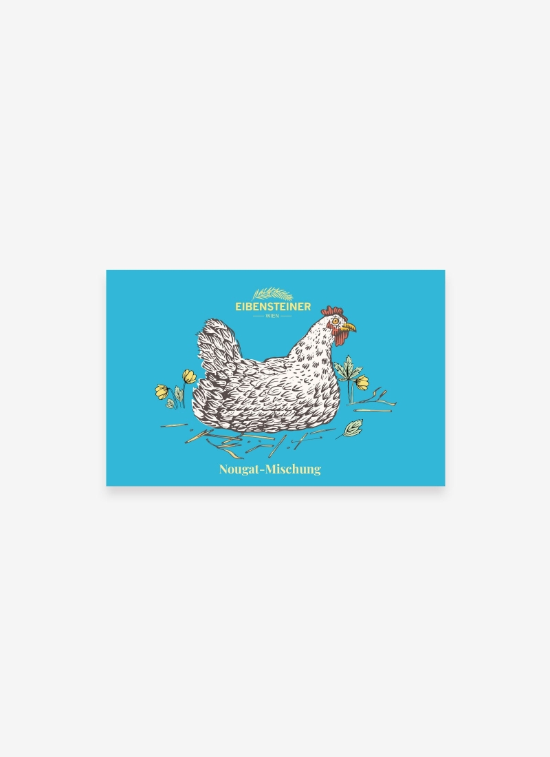 Nougat- Selection Schachtel mit Huhn Motiv  