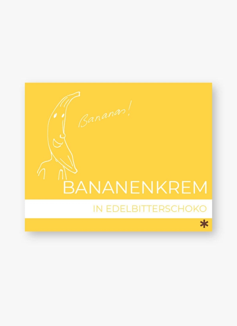 Bananenkrem in Edelbitterschokolade, Schachtel