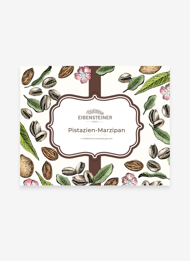 Pistazien- Marzipan Schachtel, illustriert
