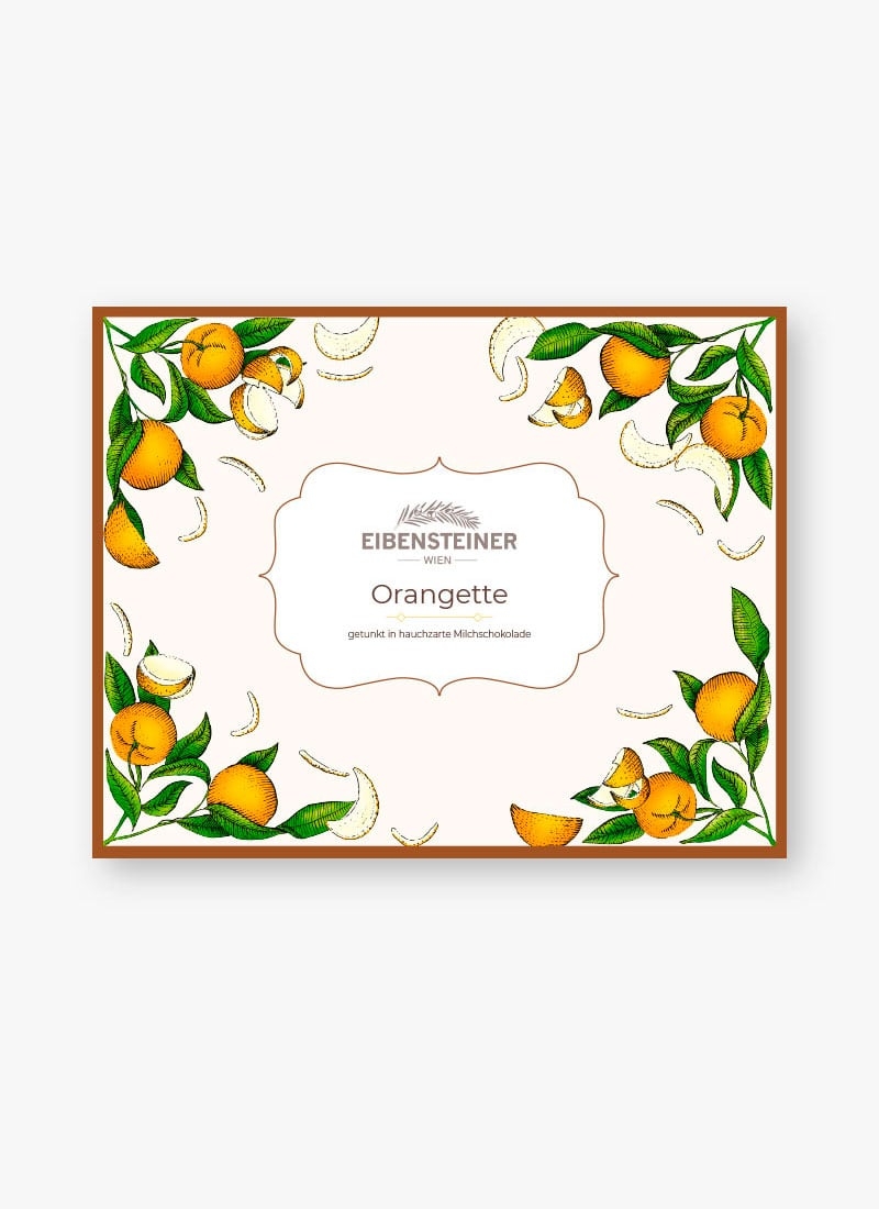 Orangette in Milchschokolade Schachtel vorne