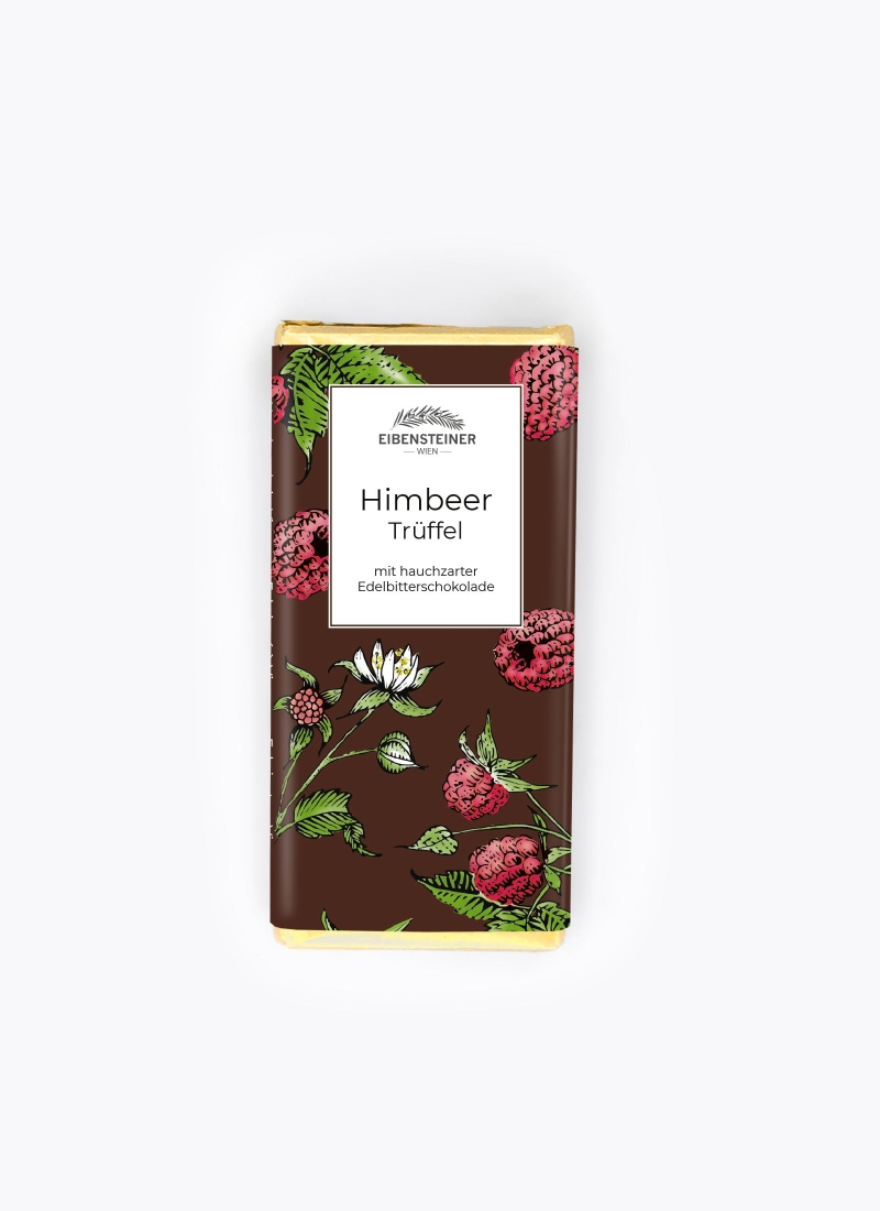Gefüllte Schokoladetafel mit Himbeer Trüffel Füllung (in Edelbitterschokolade 70 % getunkt)