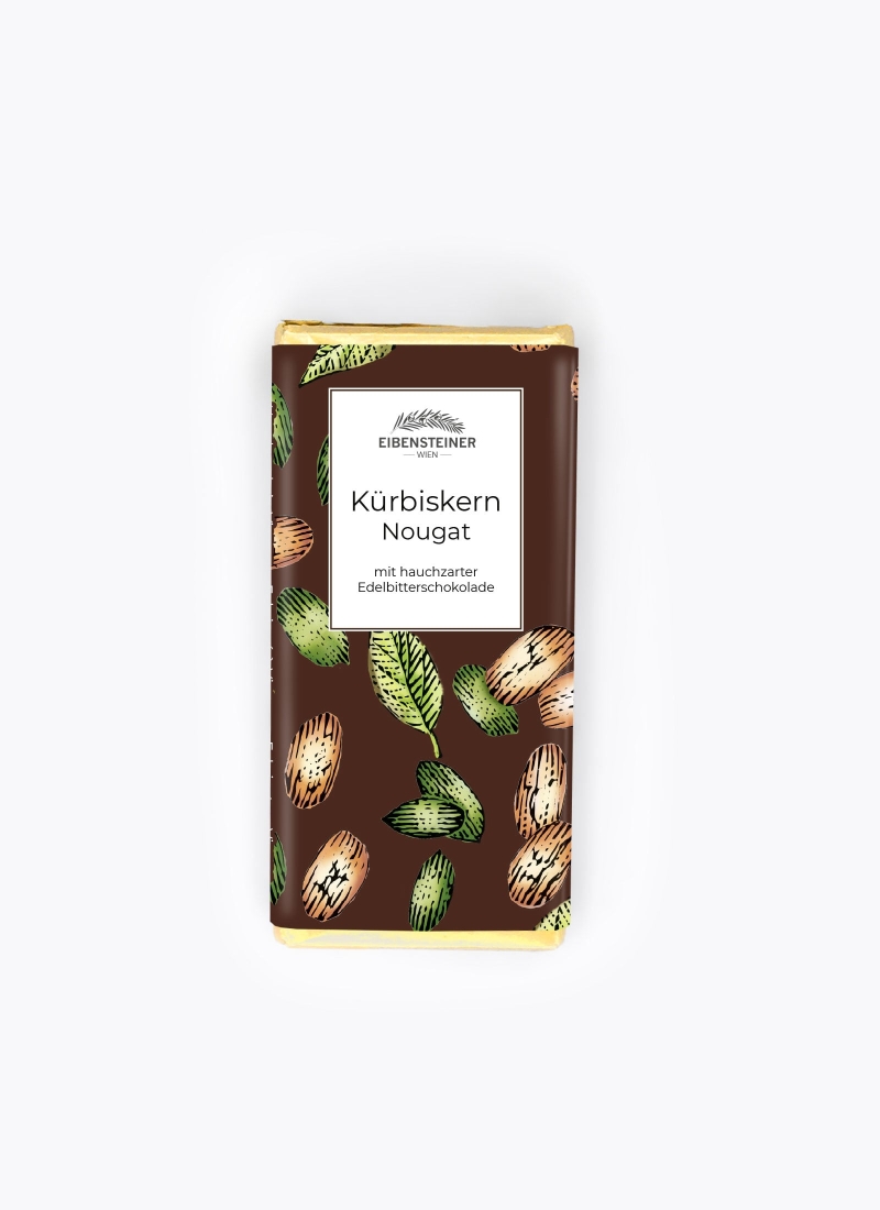 Gefüllte Schokoladetafel mit Kürbiskernnougat-Füllung in Edelbitterschokolade 