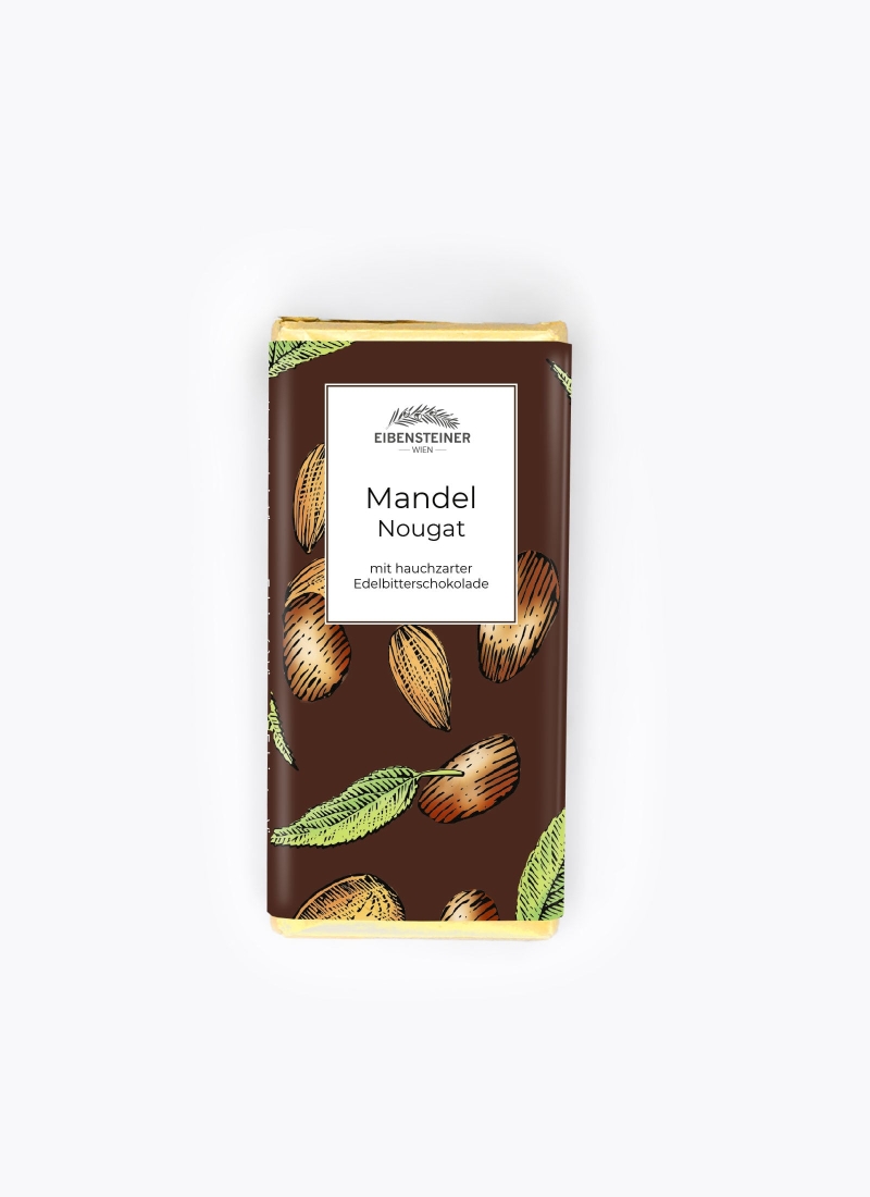 Schokoladetafel mit Mandelnougat Füllung in Edelbitterschokolade