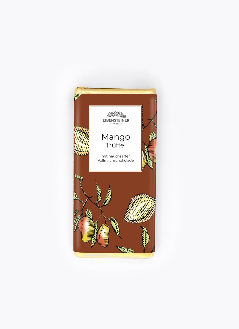 Gefüllte Schokoladetafel mit Mango Trüffel Füllung in Milchschokolade