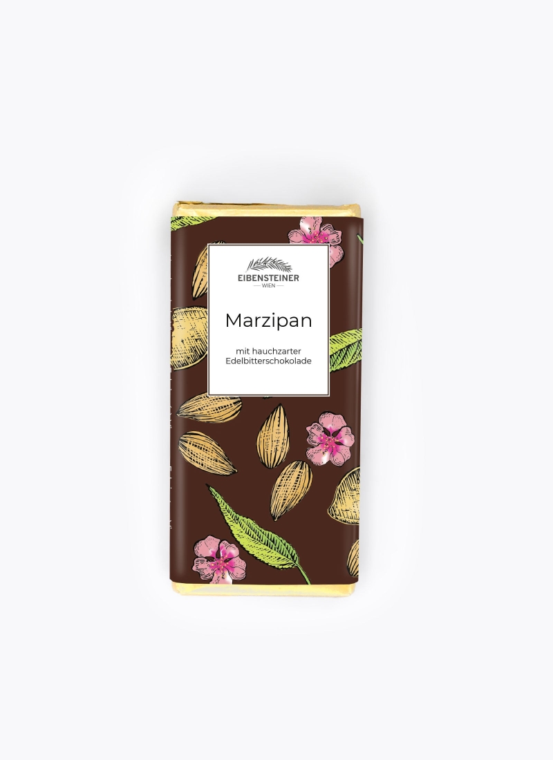 Gefüllte Schokoladetafel mit Marzipan-Füllung in Edelbitterschokolade
