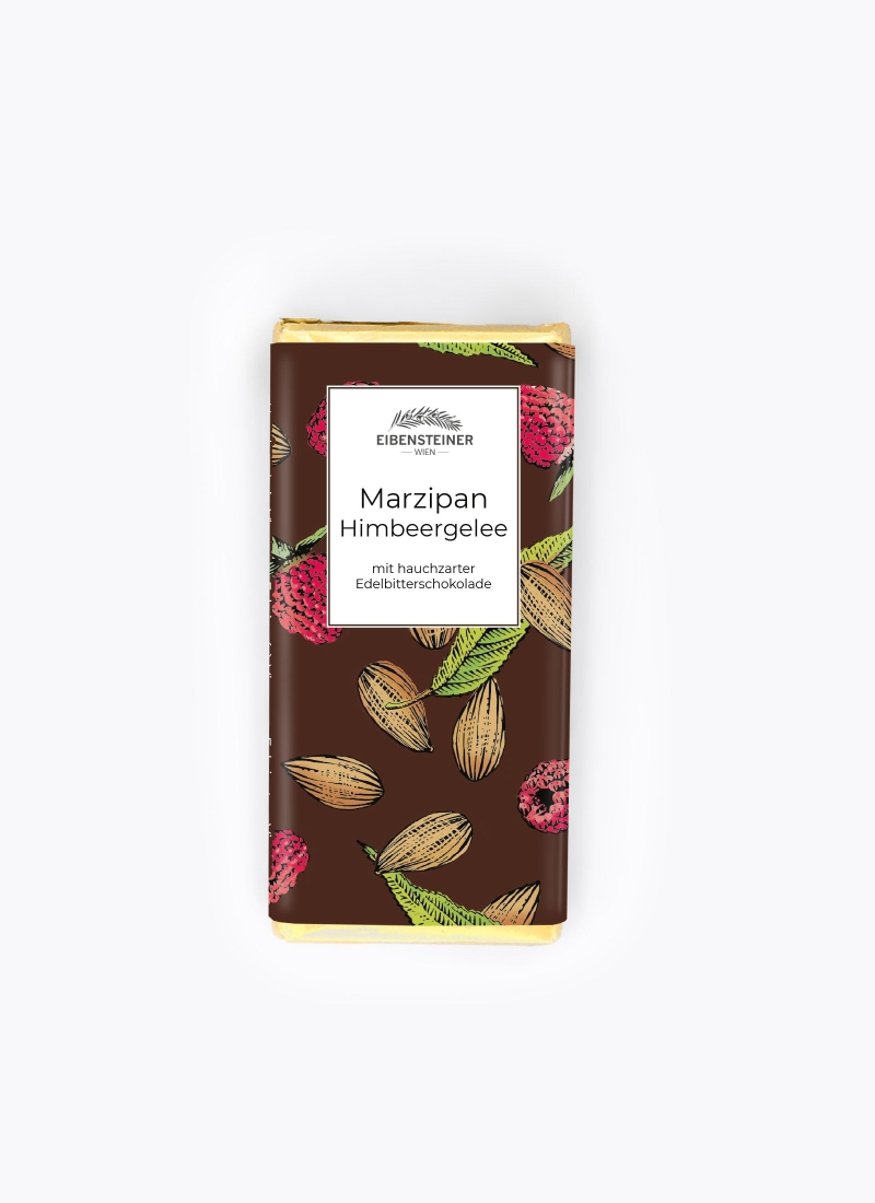 Gefüllte Schokoladetafel mit Marzipan - Himbeergelee-Füllung in Milchschokolade