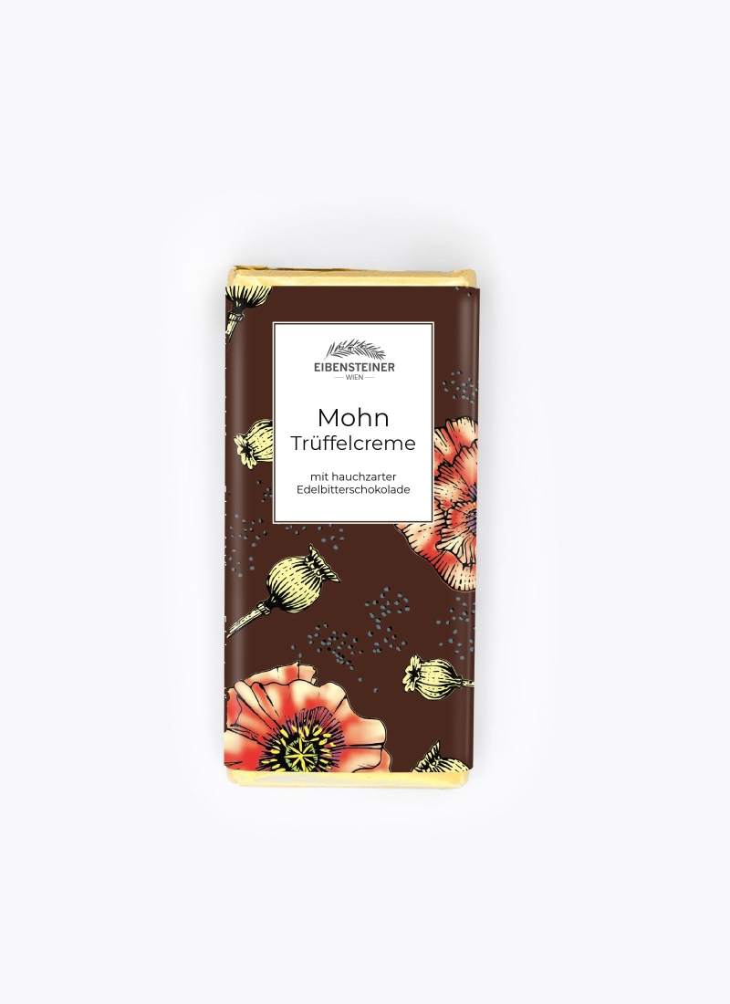 Gefüllte Schokoladetafel mit Mohn Trüffelcreme - Füllung in Edelbitterschokolade