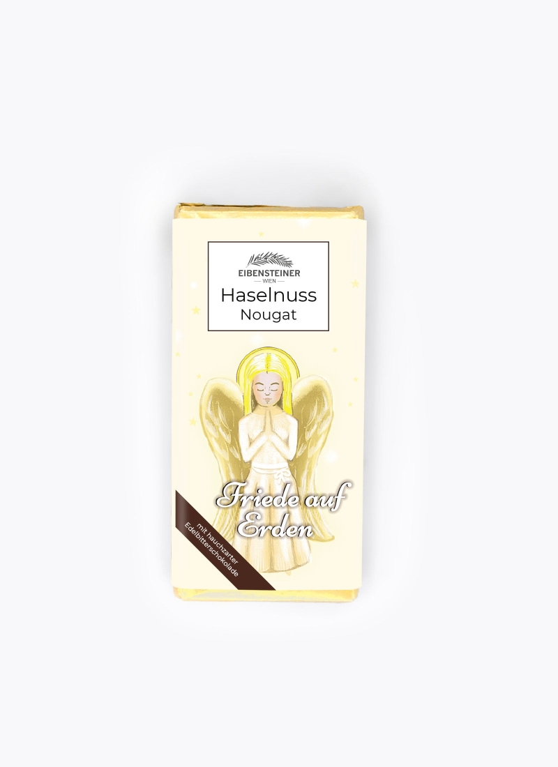 Schokoladetafel mit Haselnussnougat Engel Motiv, gelb 